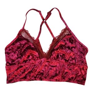 Aerie Velour Lace Trim Bralette Maroon Red Wireless Racerback Size XL